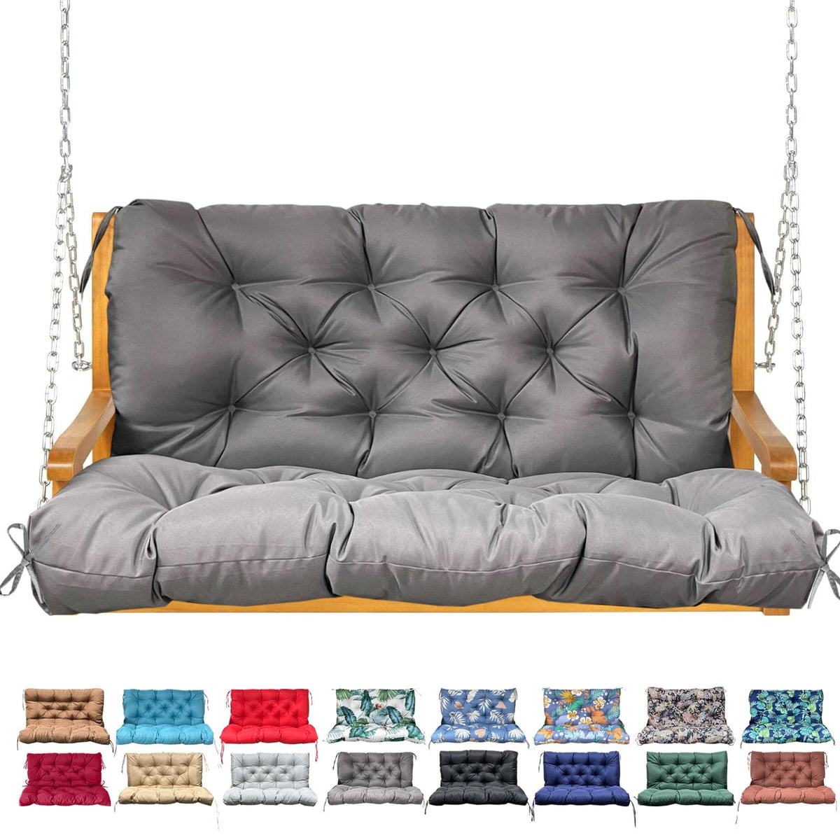 Porch Swing Cushion with Backrest, Waterproof Bench Cushion for Outdoor Furniture, 2-3 Seater Replacement Thickened Swing Cushion with Ties, Patio,Outdoor, Backyard and Garden (Yellow,60x40in)