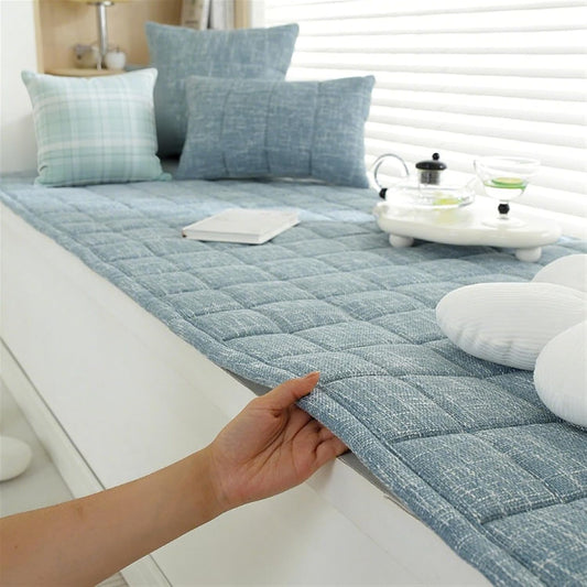 Bay Window Mat Soft Non-Slip Window Sill Cushion Pad Indoor Couch Cover for Pets Dust-Proof Bedside Carpet for Bench, Living Room, Blue, 24 x 71 Inches