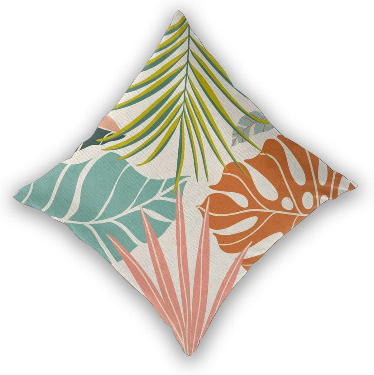 Summer Palm Leaf Pillow Covers 20x20 Set of 2, Coral Tropical Leaf Decorative Outdoor Throw Pillow Covers Green Blue Botanical Farmhouse Cushion Case Linen Square Decor for Couch Sofa