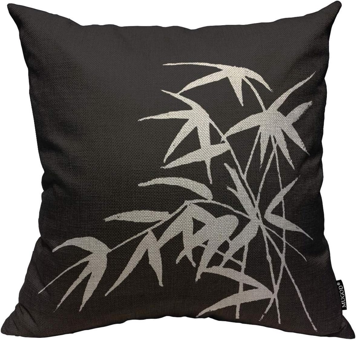 Mugod Throw Pillow Cover Leaves Black White Tropical Asian Home Decorative Square Pillow Case for Men Women Bedroom Livingroom Cushion Cover 18x18 Inch