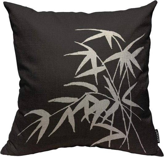 Mugod Throw Pillow Cover Leaves Black White Tropical Asian Home Decorative Square Pillow Case for Men Women Bedroom Livingroom Cushion Cover 18x18 Inch