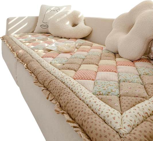 100% Cotton Window Seat Cushion Indoor, Thick Bay Window Cushion, Non-Slip Windowsill Seat Pad, Soft Cushions for Bench Couch Bed (Khaki,20x20 inch/50x50cm)