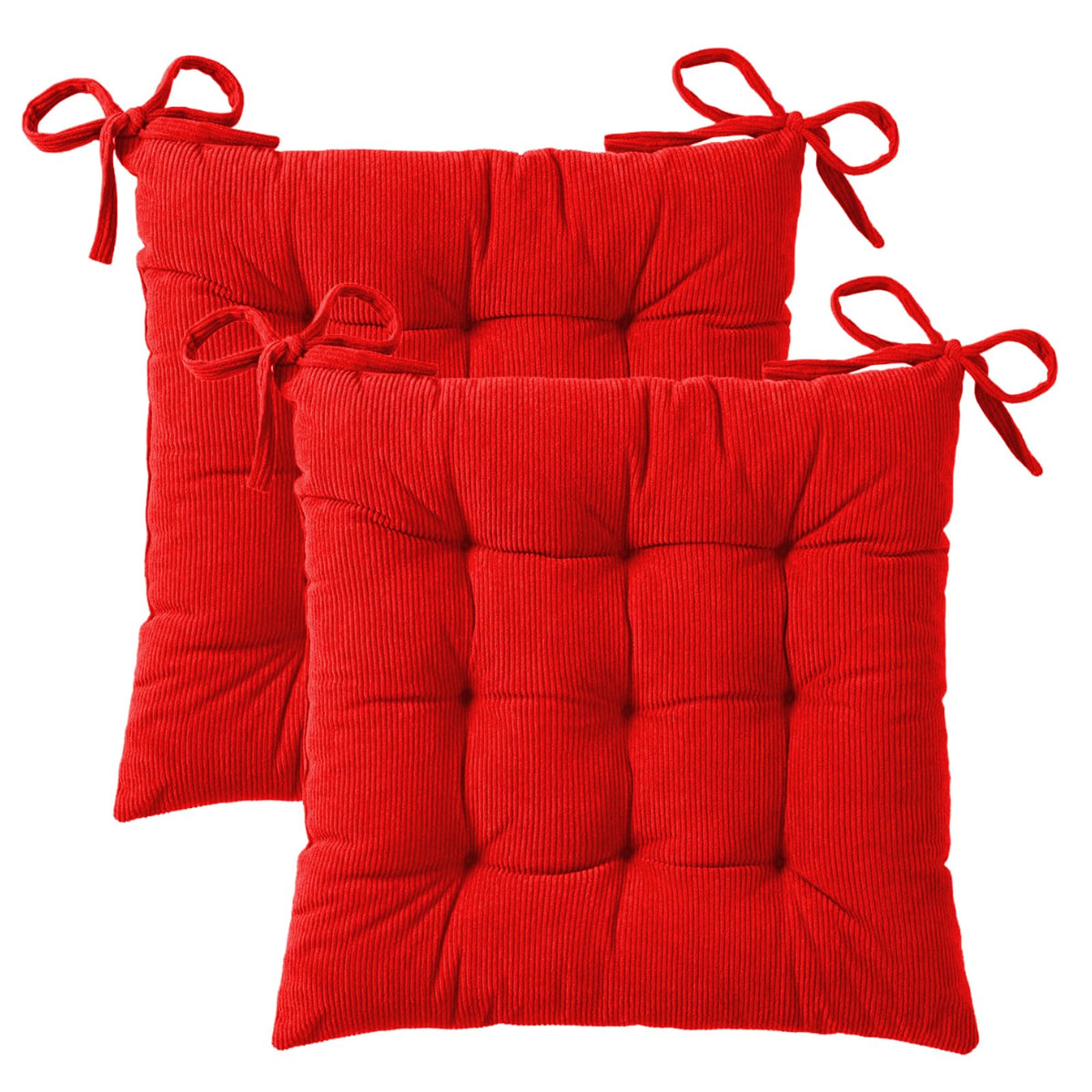 HLOVME Corduroy Chair Cushion with Ties Ultra Soft Warm Floor Cushion for Kids Reading Nook Comfortable Square Seat Cushion for Adult 15.7”x15.7” Set of 2, Grey