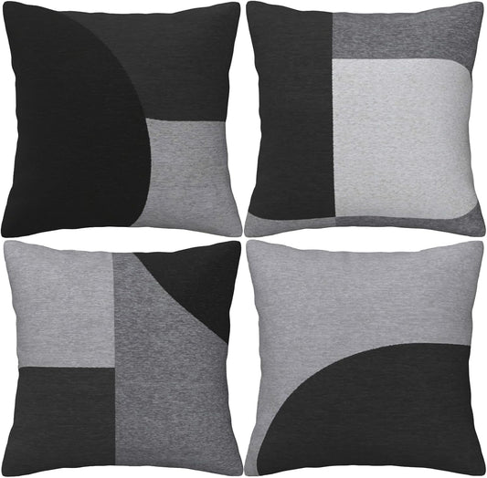 Black and Grey Throw Pillow Covers 18x18 inch Set of 4 Geometric Abstract Pillow Cases Square Decorative Cushion Covers for Sofa Couch