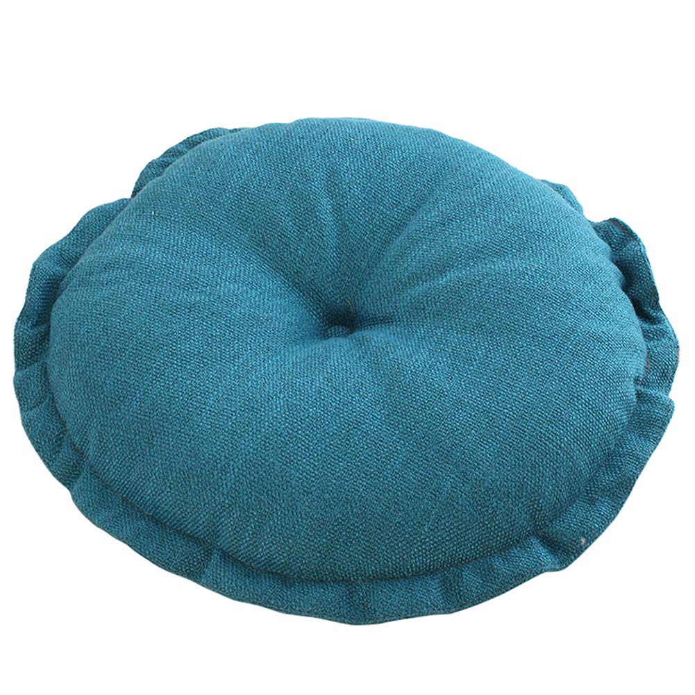 vctops Boho Soft Round Floor Pillow Cushion with Ruffles, Cotton Linen Print Chair Pad Tatami for Meditation, Yoga, Living Room, Balcony (Sky Blue,18"x18"x5")