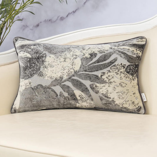 Yangest Grey Leaf Rectangle Pillow Cover Cut Velvet Cushion Cover Luxury Modern Pillowcover for Couch Living Room Bedroom,12x20 Inch