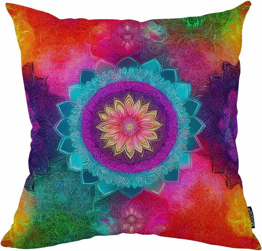 Mugod Arabic Floral Throw Pillow Cover Vintage Decorative Elements Pattern Tile with Mandalas Decorative Square Pillow Case for Home Bedroom Living Room Cushion Cover 18x18 Inch