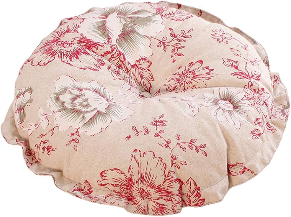 vctops Boho Soft Round Floor Pillow Cushion with Ruffles, Cotton Linen Print Chair Pad Tatami for Meditation, Yoga, Living Room, Balcony (Sky Blue,18"x18"x5")