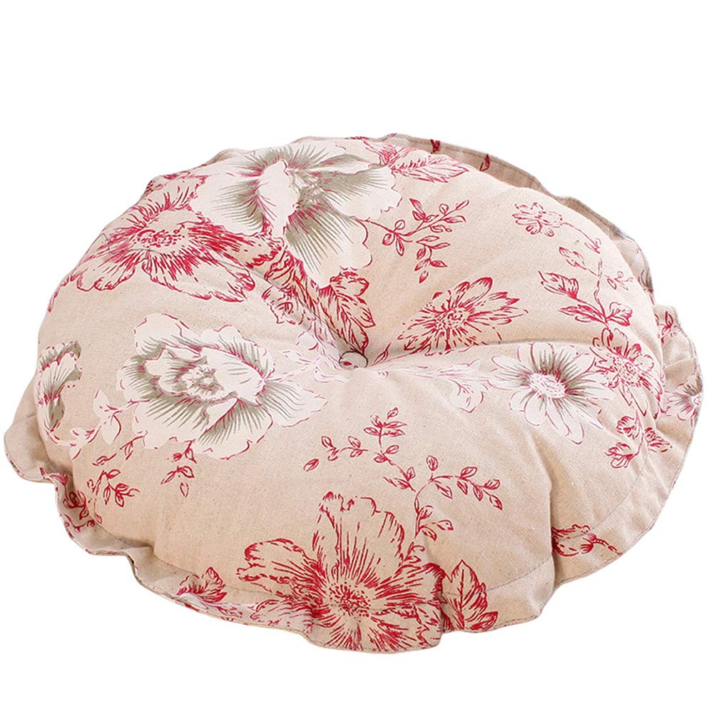 vctops Boho Soft Round Floor Pillow Cushion with Ruffles, Cotton Linen Print Chair Pad Tatami for Meditation, Yoga, Living Room, Balcony (Sky Blue,18"x18"x5")