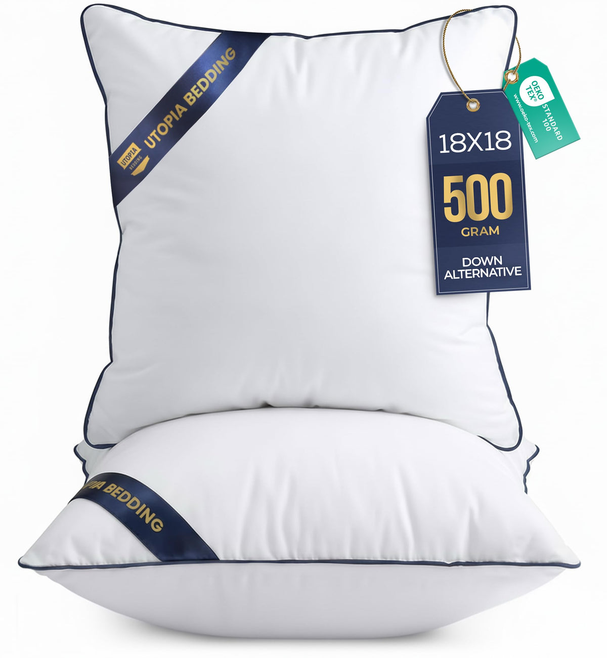 Premium Piping Throw Pillows 18x18, Decorative Pillow Inserts, 4-Pack