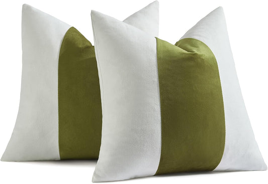 AmHoo Pack of 2 Velvet Panel Cotton Pillow Covers Decorative Pillowcase Cushion for Couch Sofa Bedroom 18 x 18-Inch Olive Green