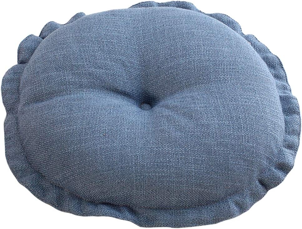 vctops Boho Soft Round Floor Pillow Cushion with Ruffles, Cotton Linen Print Chair Pad Tatami for Meditation, Yoga, Living Room, Balcony (Sky Blue,18"x18"x5")