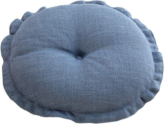 vctops Boho Soft Round Floor Pillow Cushion with Ruffles, Cotton Linen Print Chair Pad Tatami for Meditation, Yoga, Living Room, Balcony (Sky Blue,18"x18"x5")