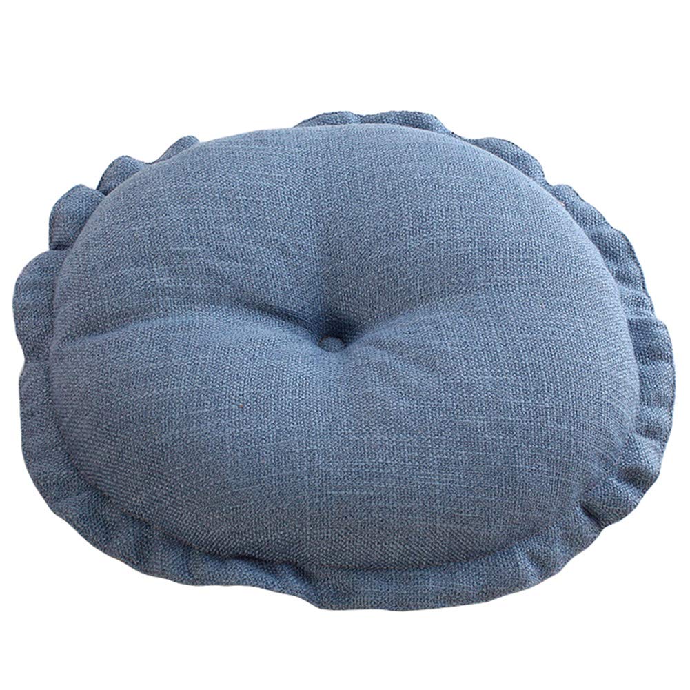 vctops Boho Soft Round Floor Pillow Cushion with Ruffles, Cotton Linen Print Chair Pad Tatami for Meditation, Yoga, Living Room, Balcony (Sky Blue,18"x18"x5")