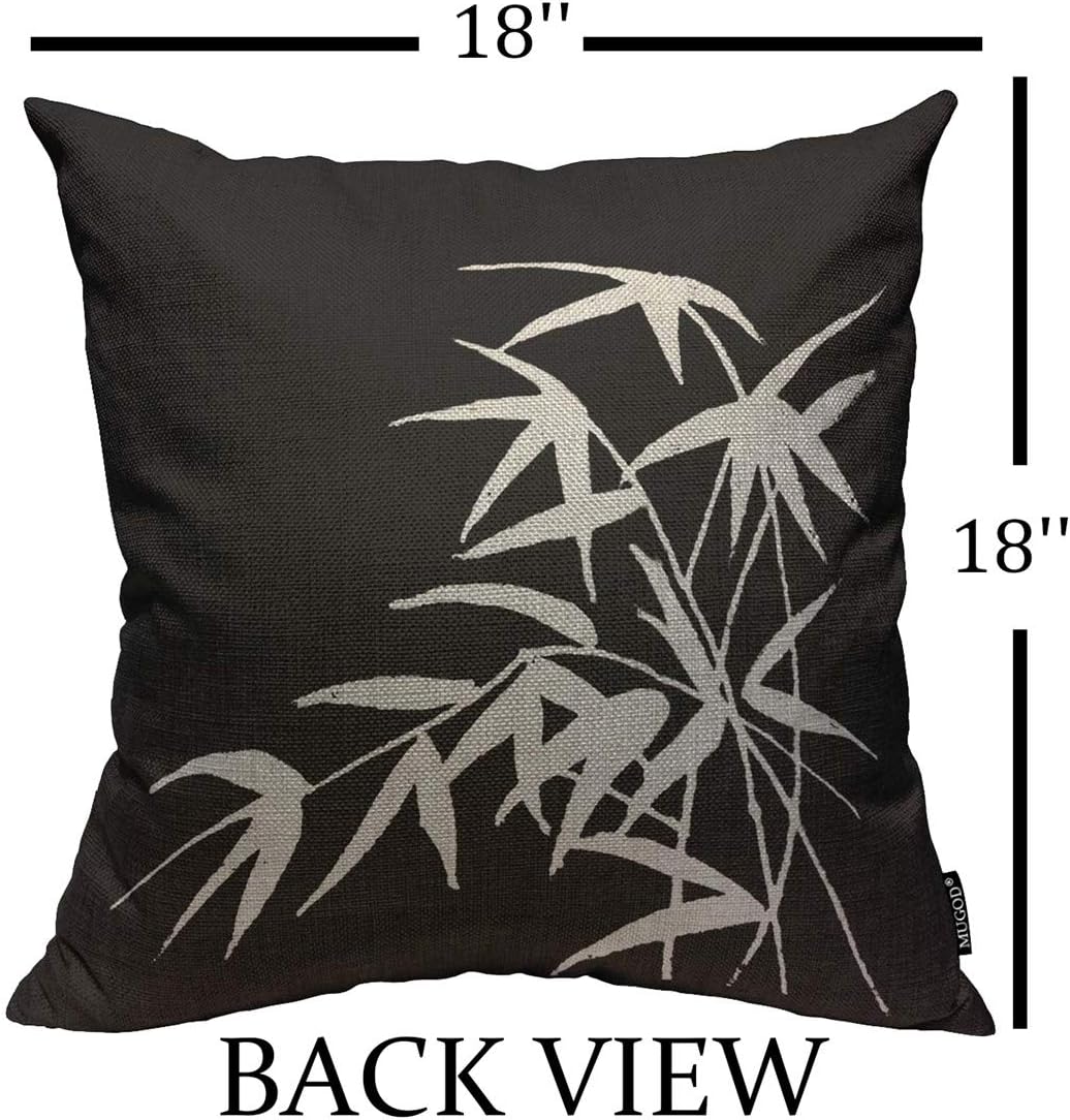 Mugod Throw Pillow Cover Leaves Black White Tropical Asian Home Decorative Square Pillow Case for Men Women Bedroom Livingroom Cushion Cover 18x18 Inch