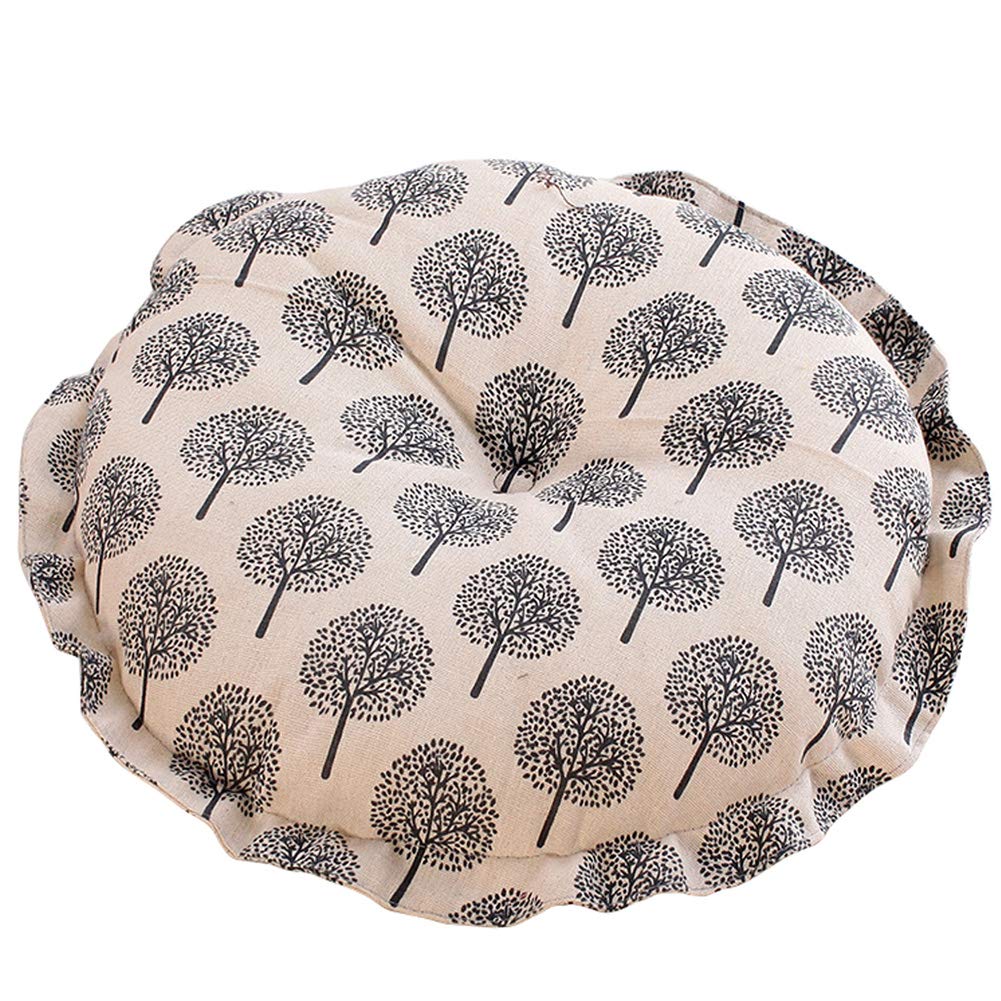 vctops Boho Soft Round Floor Pillow Cushion with Ruffles, Cotton Linen Print Chair Pad Tatami for Meditation, Yoga, Living Room, Balcony (Sky Blue,18"x18"x5")
