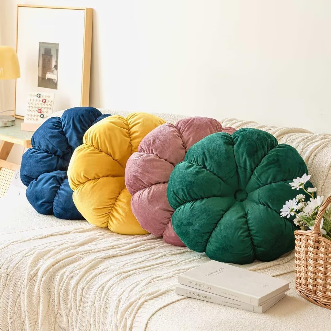 Round Velvet Throw Pillows, 18" Round Eight-petaline Pumpkin Pillow Sofa Cushion Bay Window Pillow Bedroom Balcony Decorative Cushion Orange