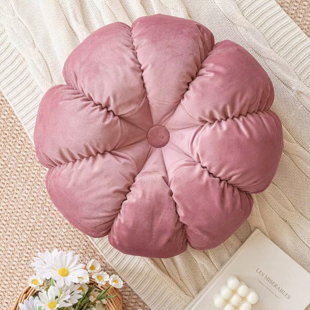 Round Velvet Throw Pillows, 18" Round Eight-petaline Pumpkin Pillow Sofa Cushion Bay Window Pillow Bedroom Balcony Decorative Cushion Orange