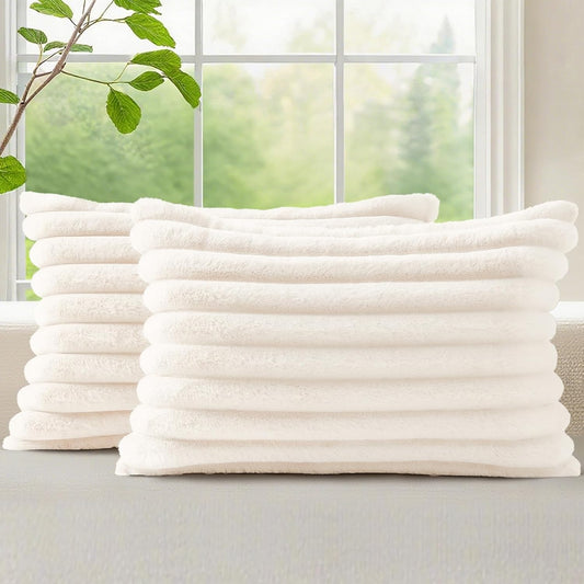 decorUhome Fall Faux Fur Throw Pillow Covers 12x20 Set of 2 Cream White