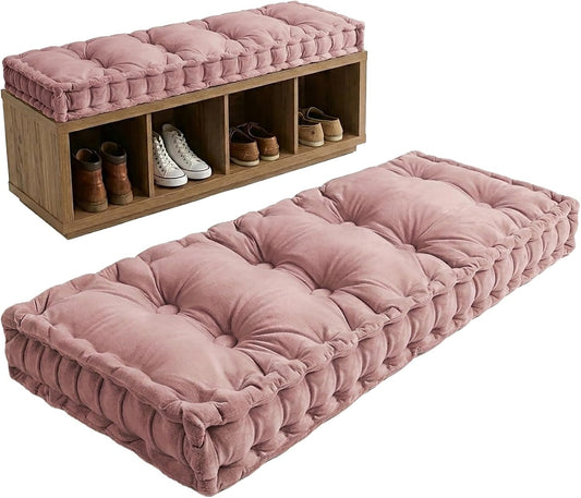 Bench Cushions for Indoor Furniture, Bay Window Sill Seat Cushion Bench Seating Foam Cushions Pad Set for Outdoor Porch, Patio, Mudroom Entryway, Dining Room, Non-Slip Bottom(Pink,39x16x4in)