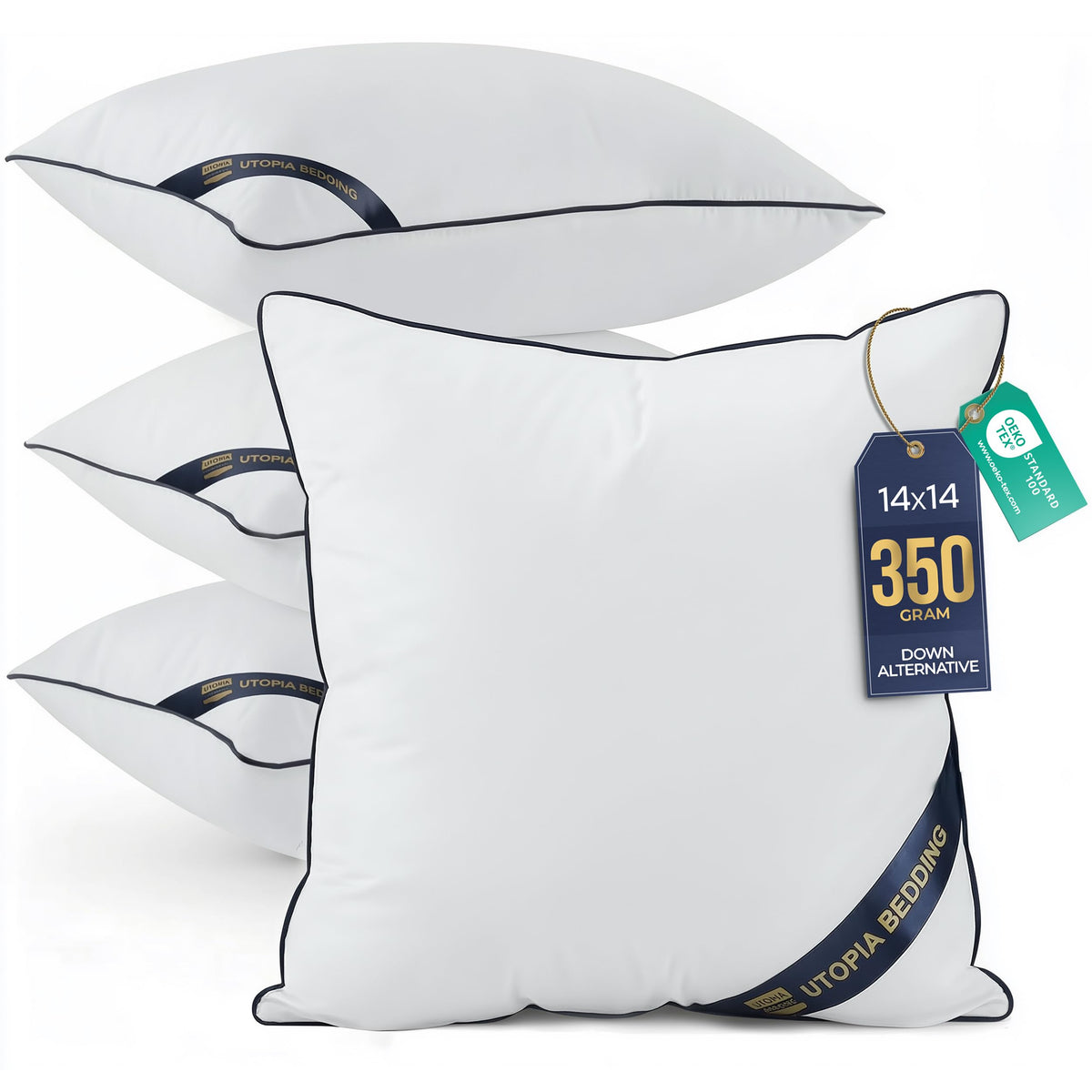 Premium Piping Throw Pillows 18x18, Decorative Pillow Inserts, 4-Pack