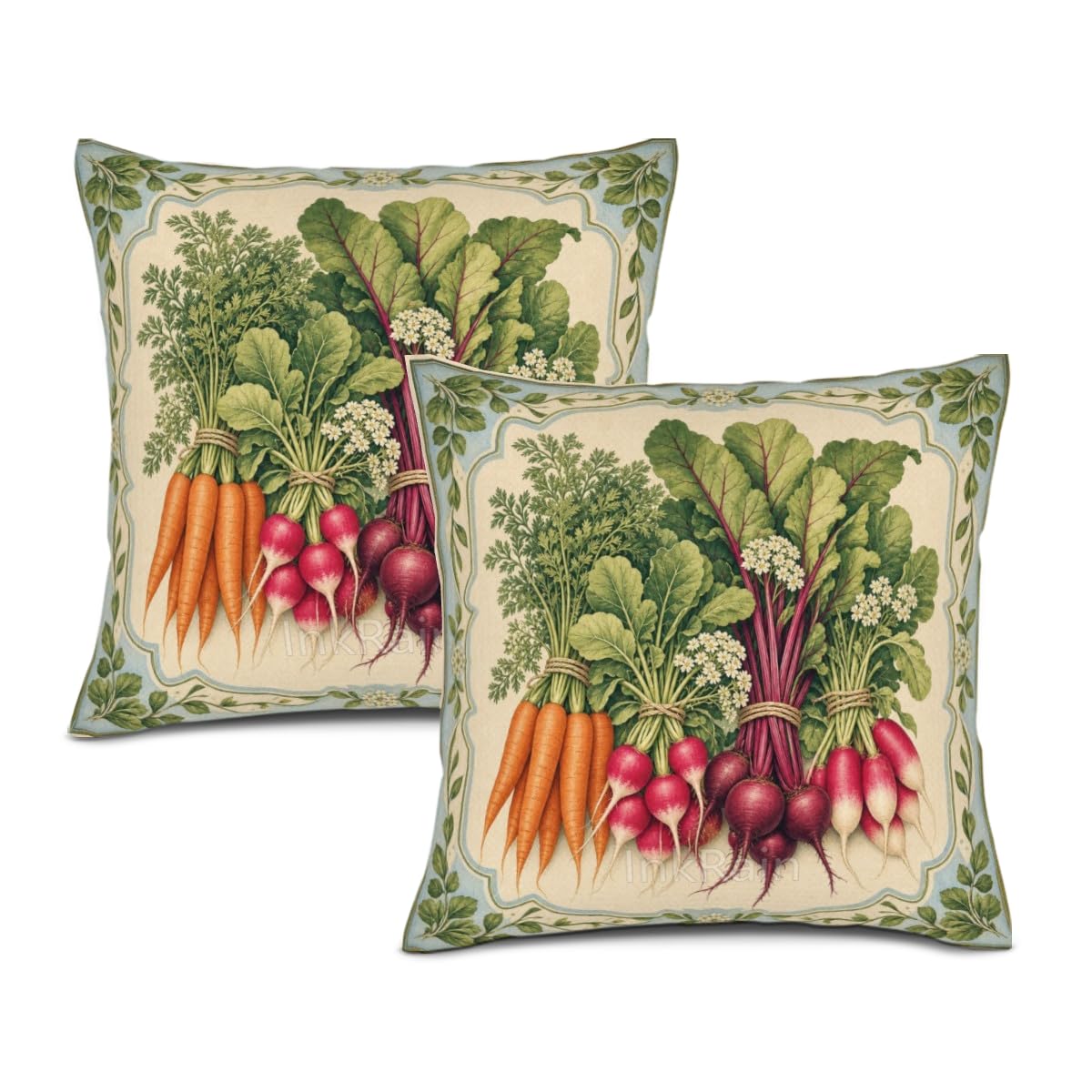InkRain Farmhouse Harvest Pillow Cover Simple Mushroom Planter Scene 26x26 Inch Set of 2 Cotton Linen Double Sided Country Square Throw Cushion Case Indoor Accent for Bay Window Seat Decor