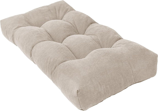 36 Inch Bench Cushion, Tufted Window Seat Cushion with High-Density Memory Foam, Soft Chenille Non-Slip Indoor Furniture Pad for Bay Window, Dining Bench, Entryway (Oyster White, 36x14x4)