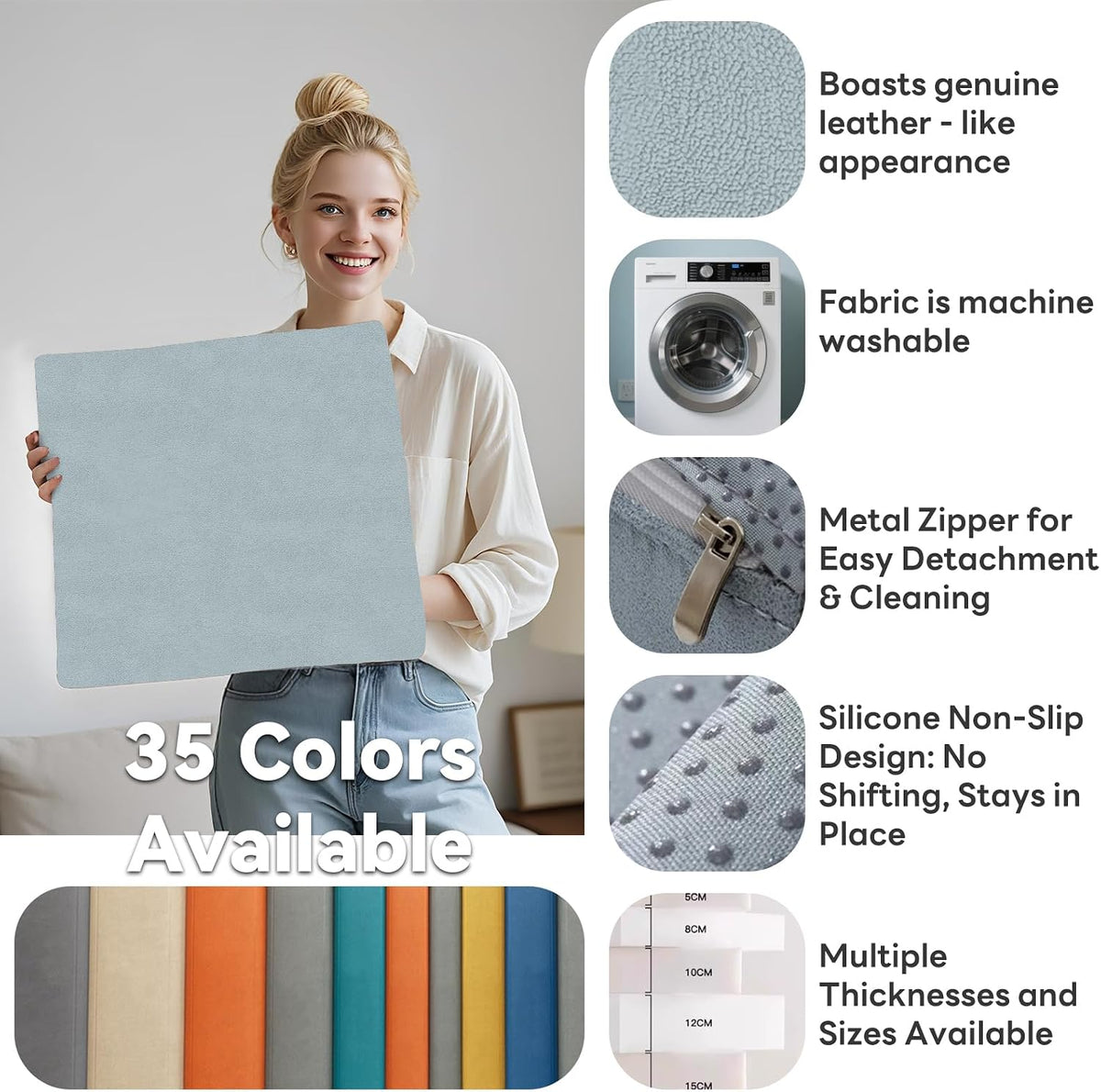 MOZIMO Bay Window Cushion 35.43x7.87in 50D high-Resilience Foam, Waterproof and Scratch-Proof. Suitable for Indoor Furniture, Entryways, Reading Corners, Kitchens, and Dining Rooms. -Khaki.