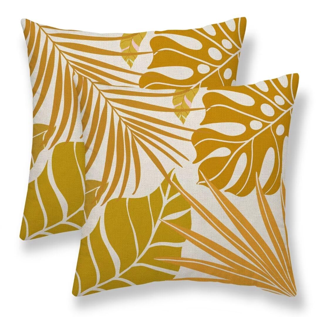 Summer Palm Leaf Pillow Covers 20x20 Set of 2, Coral Tropical Leaf Decorative Outdoor Throw Pillow Covers Green Blue Botanical Farmhouse Cushion Case Linen Square Decor for Couch Sofa