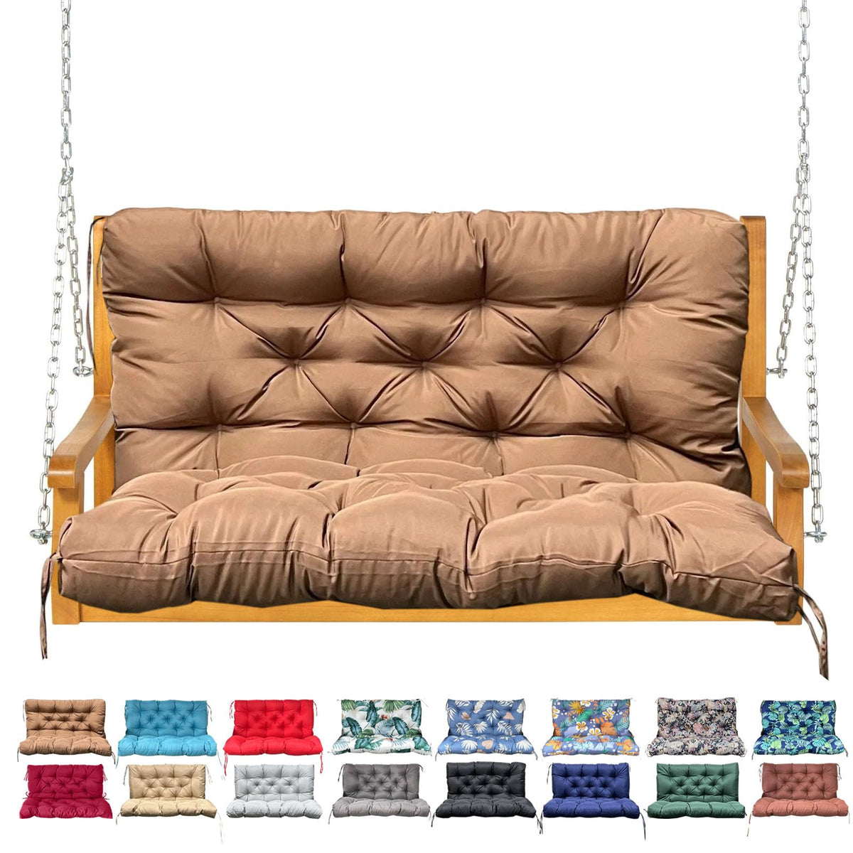 Porch Swing Cushion with Backrest, Waterproof Bench Cushion for Outdoor Furniture, 2-3 Seater Replacement Thickened Swing Cushion with Ties, Patio,Outdoor, Backyard and Garden (Yellow,60x40in)