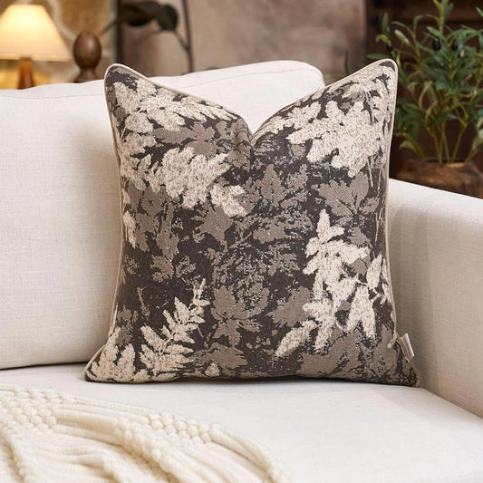 Yangest Neutral Leaf Pillow Cover 18 x18 Inches, Vintage Chenille Square Throw Pillow Cover Soft Leaves Nature Accent Couch Pillow Cover for Living Room Bedroom, Grey