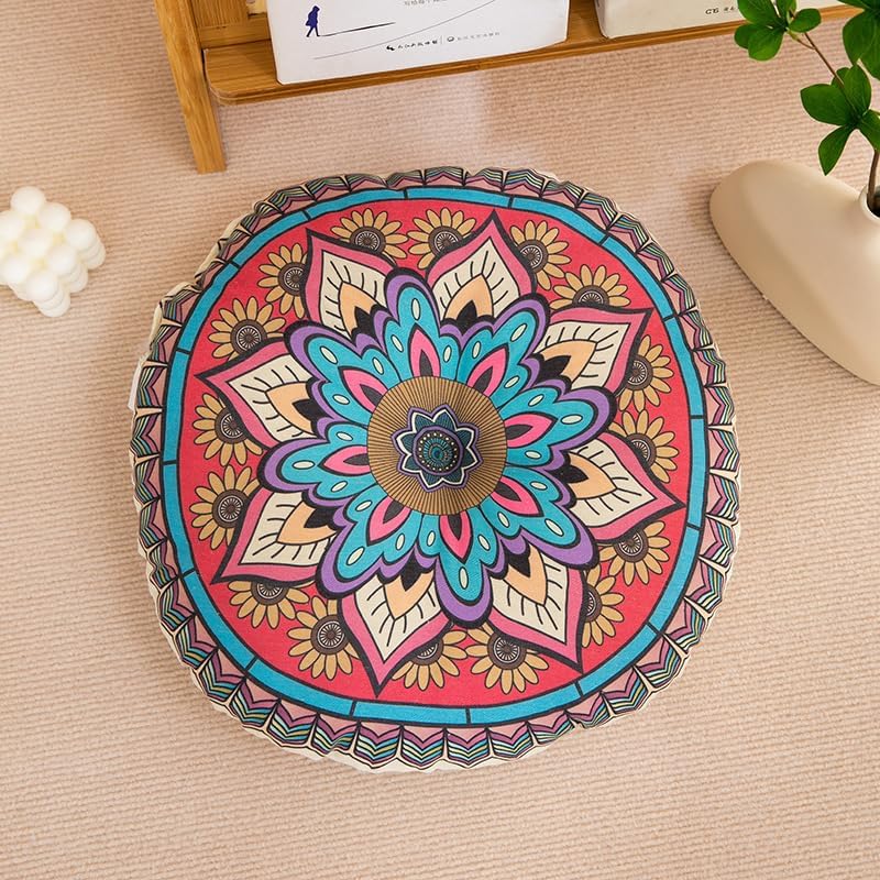 Boho Round Floor Pillow Meditation Cushion, Vibrant Red