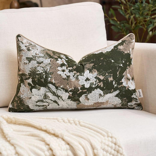 Yangest Neutral Flower Pillow Cover 12 x 20 Inches, Nature Chenille Rectangle Throw Pillow Cover Soft Luxury Accent Couch Pillow Cover for Living Room Bedroom, Green