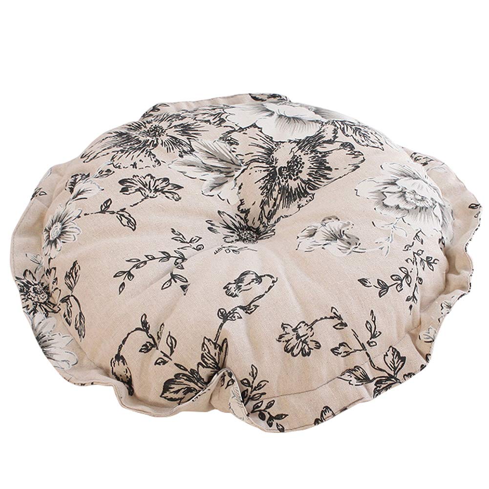 vctops Boho Soft Round Floor Pillow Cushion with Ruffles, Cotton Linen Print Chair Pad Tatami for Meditation, Yoga, Living Room, Balcony (Sky Blue,18"x18"x5")