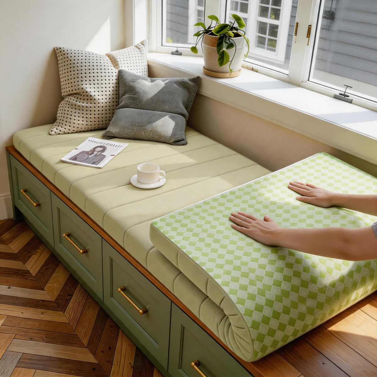Avenix Custom Size Bay Window Bench Seat Cushions Indoor/Outdoor Bench Cushions, 75D Memory Foam/Anti-Slip/Scratch Custom Bench Cushions for Breakfast/Reading Nook/Kitchen Dining Entryway Mudroom