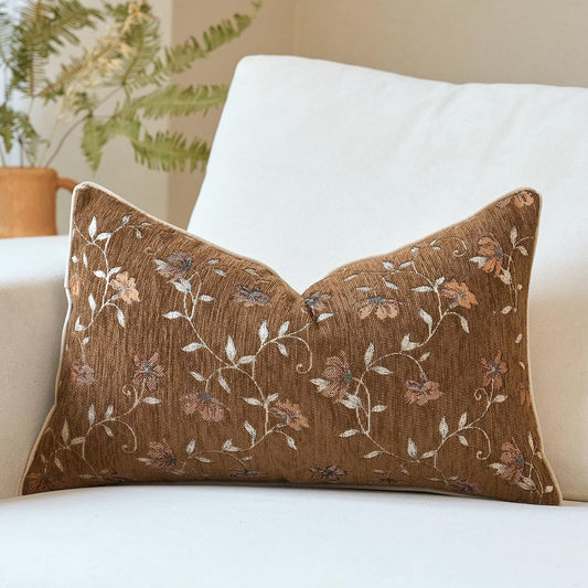 Brown Fall Floral Lumbar Throw Pillow Cover 12x20 Inches Vintage Flower Pillow Cover Farmhouse Cushion Cover Pillowcase Home Decor for Couch Sofa Bedroom Living Room