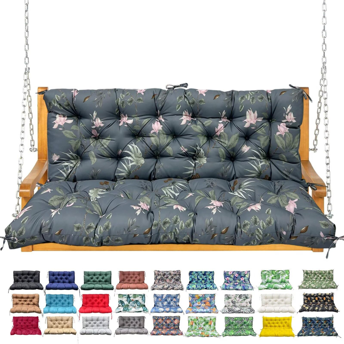 Porch Swing Cushion with Backrest, Waterproof Bench Cushion for Outdoor Furniture, 2-3 Seater Replacement Thickened Swing Cushion with Ties, Patio,Outdoor, Backyard and Garden (Yellow,60x40in)