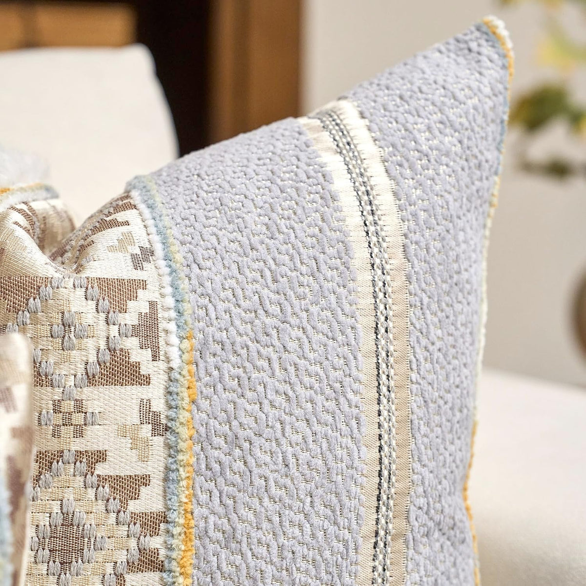 Gray Boho Striped Lumbar Throw Pillow Cover 12x20 Inch Farmhouse Woven Textured Pillow Cover Knitted Tufted Cushion Cover Neutral Pillowcase Home Decor for Sofa Couch Bedroom Living Room