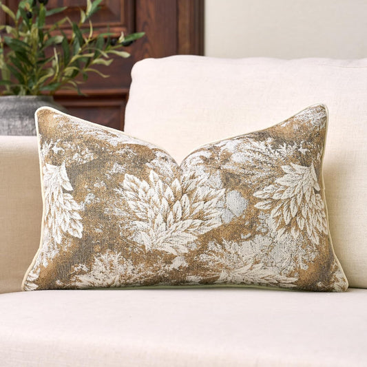 Aeckself Decorative Chenille Floral Throw Pillow Cover Vintage Couch Pillow Cover 12 x 20 Inch Neutral Farmhouse Cushion Cover Home Decor for Sofa Bed Living Room, Yellow