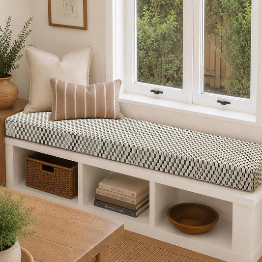 Custom Size Window Bench Cushion, Thickened Burlap Fabric Seat Pad with Non-Slip Bottom, Custom Fit for Indoor Window Seats, Bay Windows & Furniture Cushion
