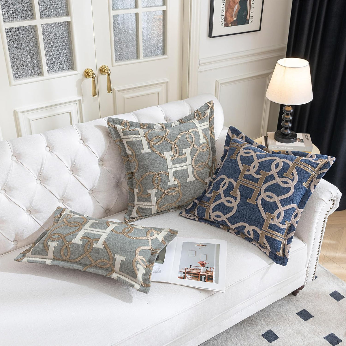1 Piece Modern Letter H Throw Pillow Cover 20x20 Inch, Blue