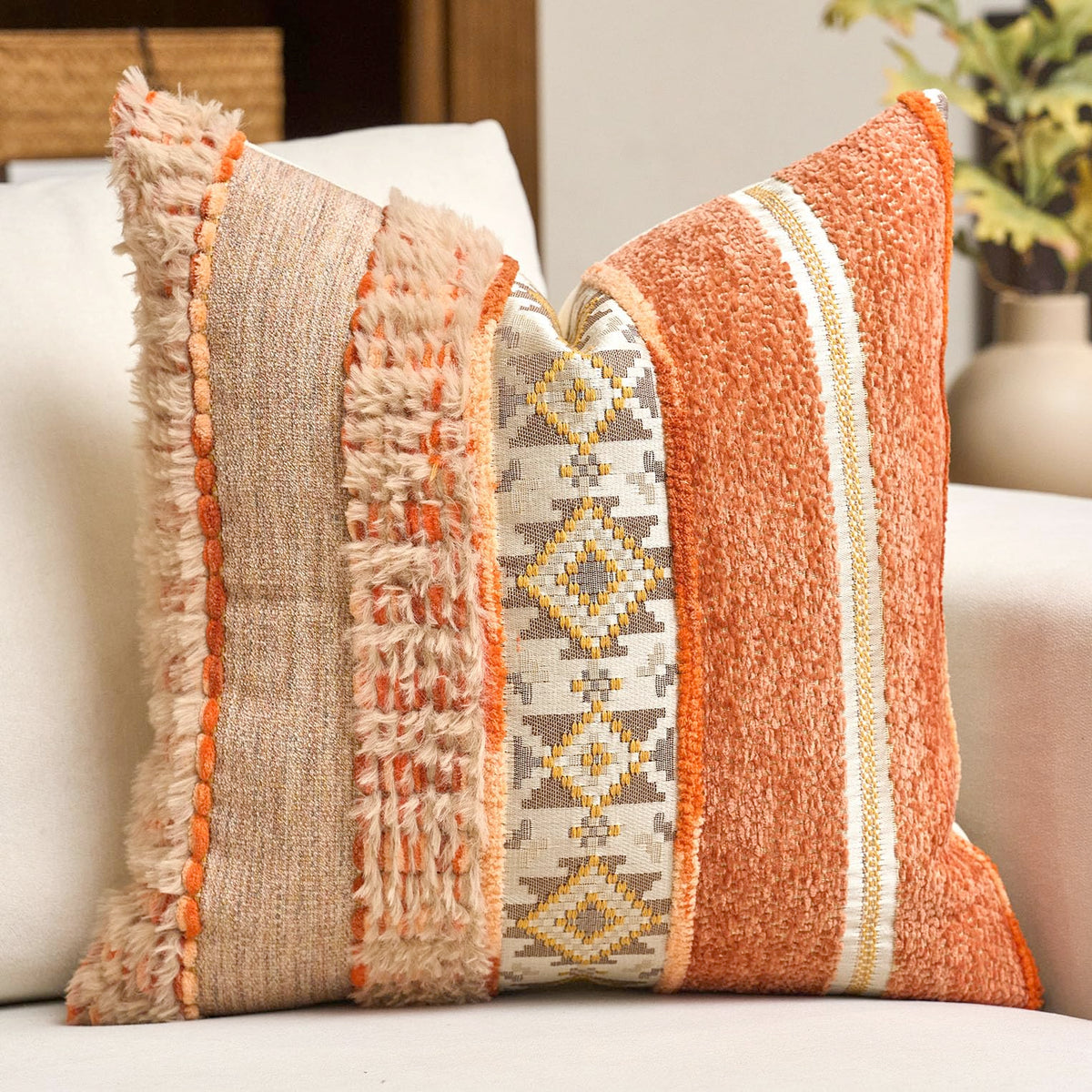 Gray Boho Striped Lumbar Throw Pillow Cover 12x20 Inch Farmhouse Woven Textured Pillow Cover Knitted Tufted Cushion Cover Neutral Pillowcase Home Decor for Sofa Couch Bedroom Living Room
