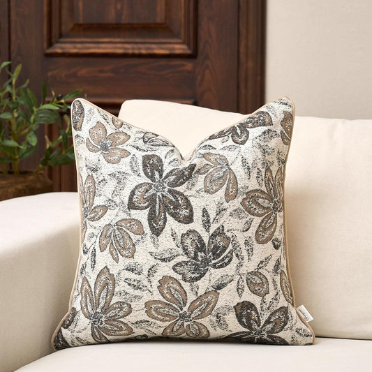 Yangest Flower Pillow Cover 18 x18 Inches, Nature Chenille Square Throw Pillow Cover Soft Luxury Neutral Accent Couch Pillow Cover for Living Room Bedroom, Off White
