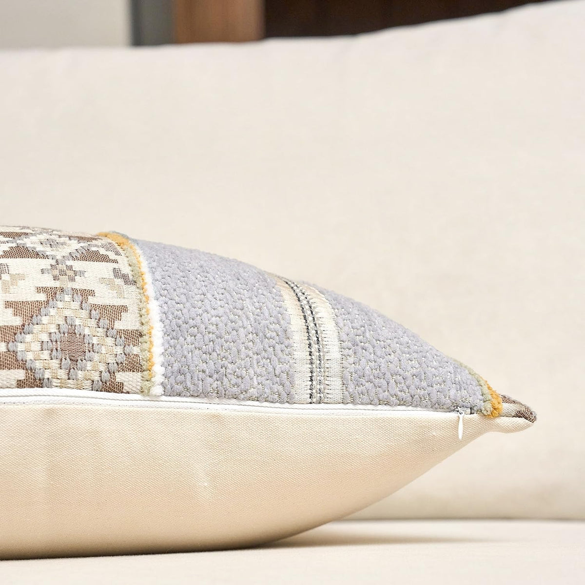 Gray Boho Striped Lumbar Throw Pillow Cover 12x20 Inch Farmhouse Woven Textured Pillow Cover Knitted Tufted Cushion Cover Neutral Pillowcase Home Decor for Sofa Couch Bedroom Living Room