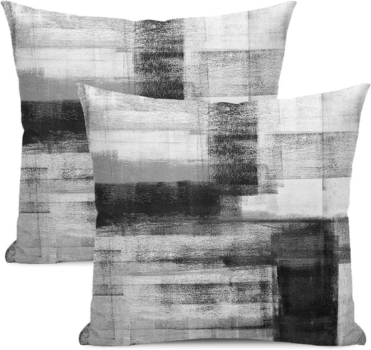 AEIOAE Black Grey White Pillow Covers 20x20 Inch Set of 2,Abstract Art Throw Pillows Case,Modern Geometry Outdoor Decorative Square Linen Farmhouse Decor Cushion Covers for Home Sofa Bed Couch