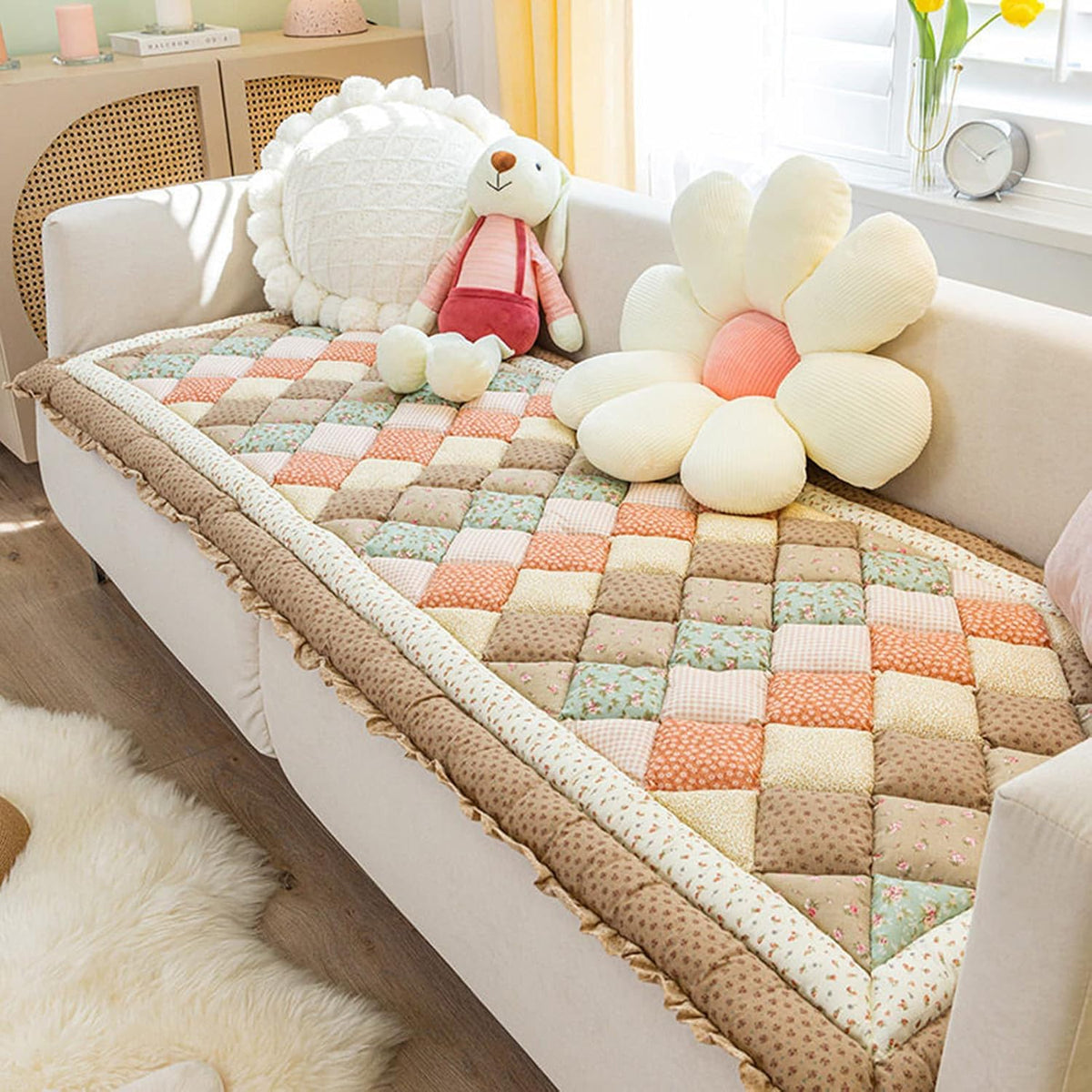 100% Cotton Window Seat Cushion Indoor, Thick Bay Window Cushion, Non-Slip Windowsill Seat Pad, Soft Cushions for Bench Couch Bed (Khaki,20x20 inch/50x50cm)