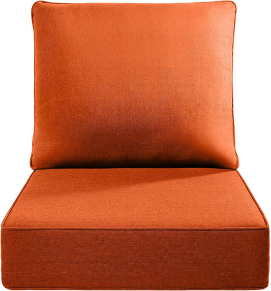 Luxury 22x24/22x25 6-Inch Outdoor Cushions - Water Resistant 1 Set Zippered Patio Chair Back&Seat Cushion for Wicker Dining Rocking Swivel Chairs Loveseat Couch Sectional Sofa - Orange