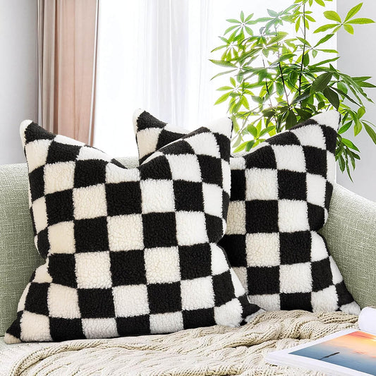 AmHoo 2 Pack Checkerboard Throw Pillow Covers 24x24 Inch Black