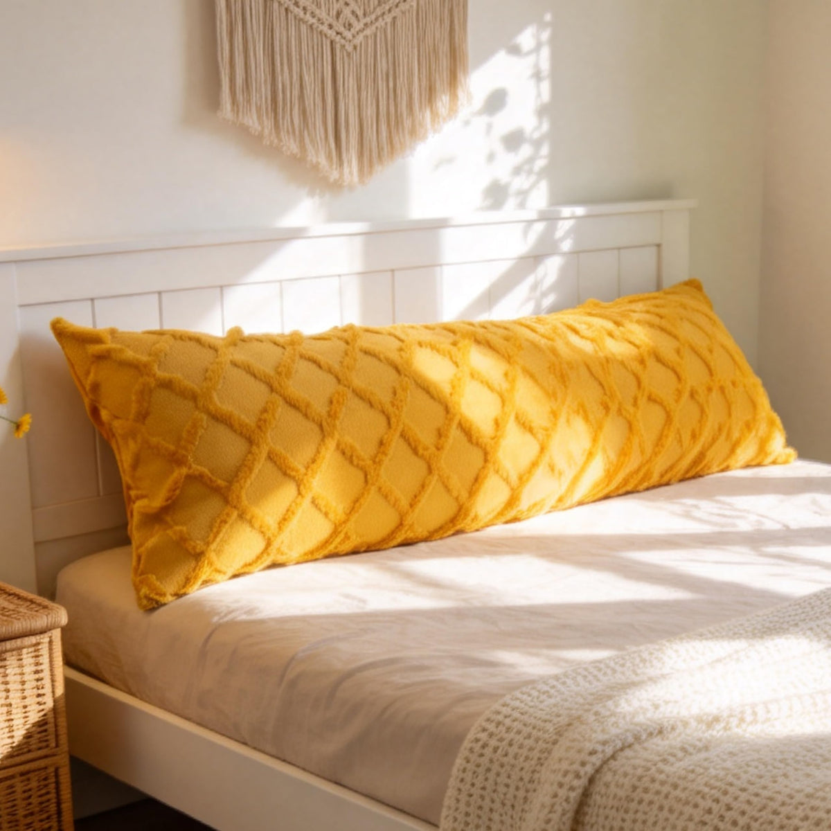 Body Pillowcase in Waffle Velvet Pattern, White Body Pillow Cover with Zipper 21 * 54 1 Piece, Suitable for Sofa, Bedroom Decoration,Without Pillow core(Milky White)