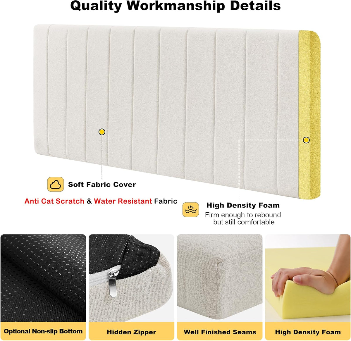 Custom Bay Window Sill Seat Cushion Plump Textured Line Customized Bench Seating Foam Cushions for Indoor Furniture, Mudroom, Reading Nook, Kitchen Dining Room, Anti-Cat, Splash-Proof, Non Slip Bottom